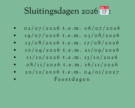 Sluitingsdagen 2026